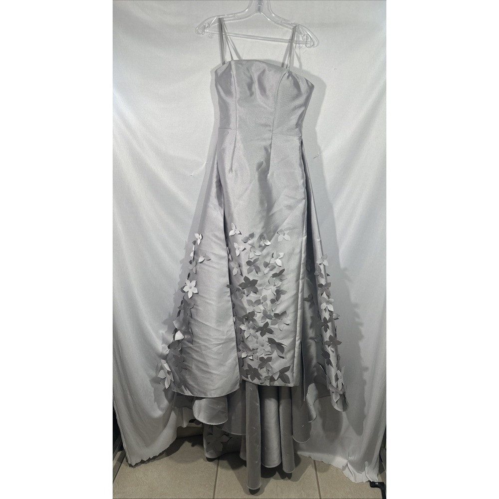 NWD Hynes Park [ 4 ] 3D Floral Mikado Cape Skirt Gown in‎ Pewter Siver #J2106